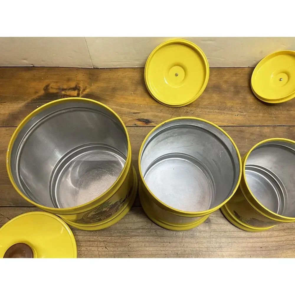 Vtg 70s Kromex Yellow Fruit Basket Aluminum Kitchen Canister Set
